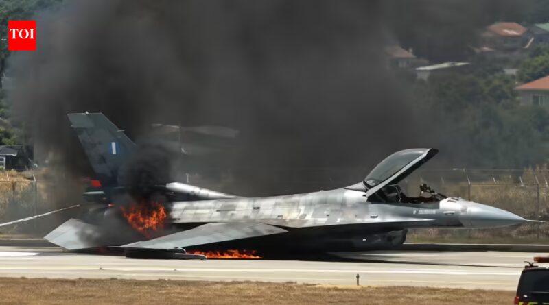 Watch: F-16 burst into flames after crash-landing at Greek island airport; pilot safe