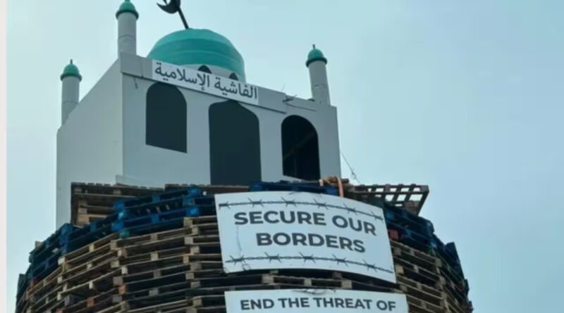 Mosque effigy atop Northern Ireland bonfire sparks outrage; man arrested after anti-Muslim display