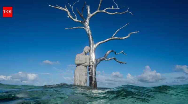 Kale Island disappeared beneath rising seas in 2016; a life-size sculpture now marks the site and will gradually become a habitat for seabirds, coral and marine life