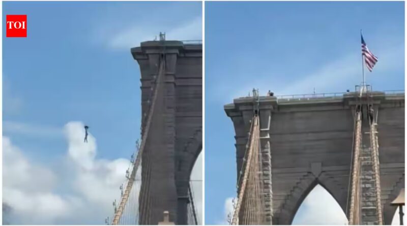 44-year-old man climbs Brooklyn Bridge, strips naked, plants flags and jumps into East River; survives, identified and charged by NYPD